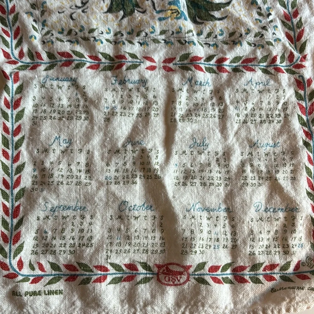Lillian Vernon Calendar Hand Towel 1982 Linen 1982 Kitchen Calender vintage